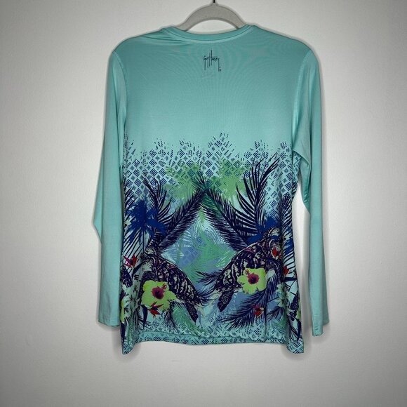 Guy Harvey Performance Long Sleeve Shirt Women's Medium Sea Turtle Floral UV SPF - Picture 6 of 7